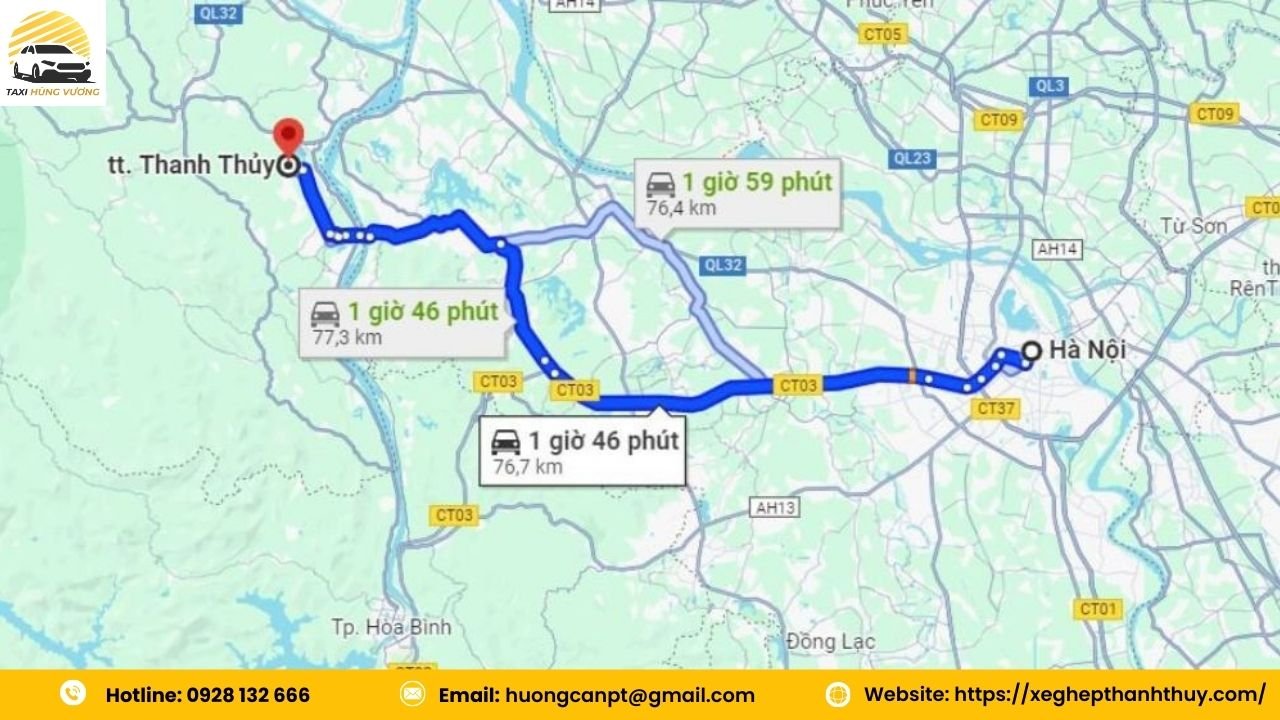 Lộ trình di chuyển từ Thanh Thuỷ - Hà Nội