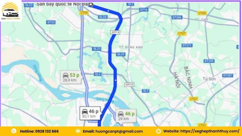 Lộ trình taxi sân bay Nội đi Hà Nội